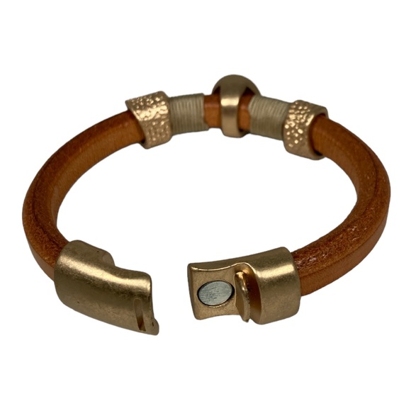 Brown Leather Bracelet with Gold  and Clear Crystals - Picture 8 of 8